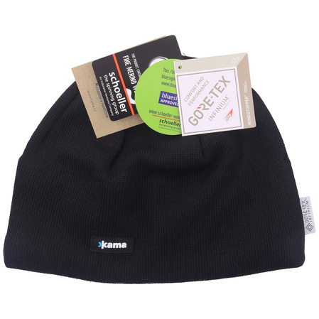 Kama Black, Merino Wool GORE-TEX INFINIUM™ WINDSTOPPER® beanie (AW19-110)