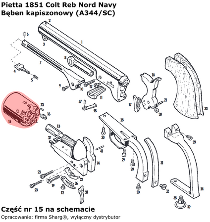 Bęben kapiszonowy Pietta Colt 1851 Reb Nord Navy, 1860 Army, 1861 Navy, 1862 Pocket Police .36 Fluted (A344/SC)