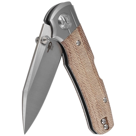 Bestech Tonic Grey Titanium/Natural Canvas Micarta, Satin M390 by Colin Maisonpierre Knife (BT2204B)