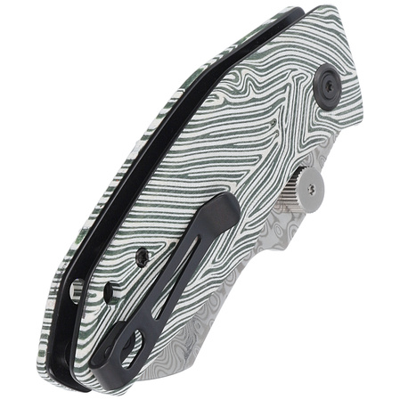 Kubey Knife Monsterdog White/Green G10, Damascus by Dmitry Osarenko (KU337E)