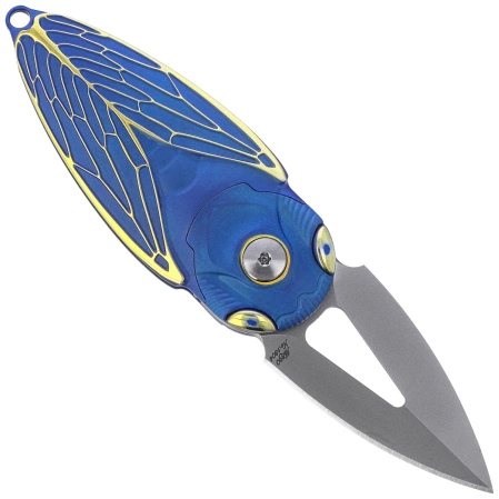 Nóż składany Rike Knife RK Cicada-BG Blue / Gold Titanium, Bead Blasted M390