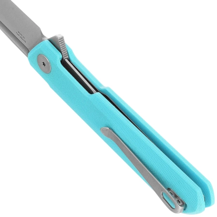 Bestechman Dundee Sheepfoot Knife Light Blue G10, Stonewashed/Satin D2 by Ostap Hel (BMK09B)