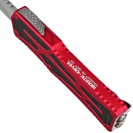 Nóż automatyczny OTF Heretic Colossus RE Red Aluminium, Stonewashed MagnaCut by Tony Marfione Jr.