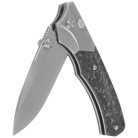Remette WD107 Knife Gray Titanium/Carbon Fiber, Hand Grinding Pearlescent M390