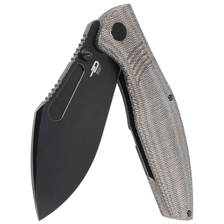 Bestech Lockness Black Canvas Micarta/Titanium, Black Stonewashed M390 by Koens Craft Knife (BT2205F)