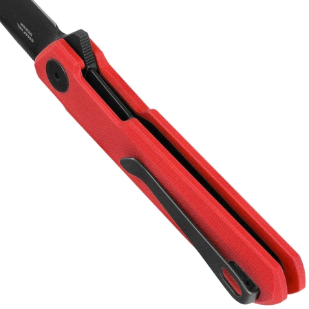 Bestechman Mini Dundee Special Red G10 Knife, Black PVD D2 by Ostap Hel (BMK03N)