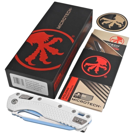 Nóż składany Microtech MSI S/E Ram-Lok White Tri-Grip Polymer, Sky Blue M390MK by Tony Marfione (210T-1PMCWH-Y7)