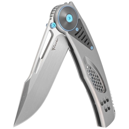 Nóż składany Reate GTR Bead Blasted Titanium/Zirconium Inlay, HW Ti-Blue Clip, Hand Satin M390