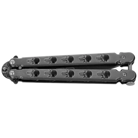 Nóż składany motylek Martinez Albainox Balisong Skull RainBlack Steel, RainBlack 3Cr13Mov (02278)