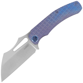 Kubey Sylow Knife Blue Titanium, Stonewashed 14C28N by James Lowe (KU260B)