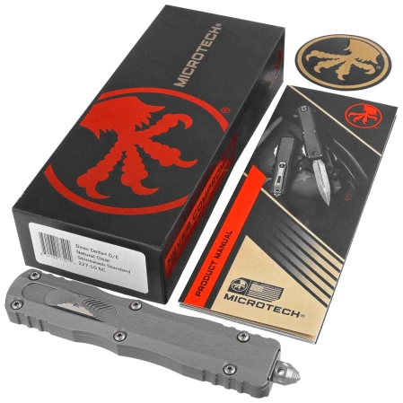 Microtech Dirac Delta D/E OTF Knife Natural Clear Aluminum, Stonewashed M390 by Tony Marfione (227-10NC)