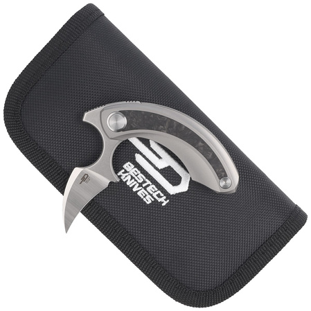 Bestech Strelit Grey Titanium/ Marbled Carbon Fiber, Satin/Stonewashed M390 by Ostap Hel Knife (BT2103M)