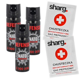 Zestaw 3x Gaz pieprzowy Sharg Nato Defence Gel 2mln Cone 50ml i 2x chusteczka dekontaminacyjna (40050-C)