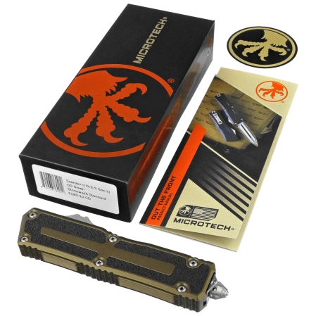 Microtech Scarab II Gen III D/E-S OTF Knife OD Green Aluminum, Stonewashed M390MK by Tony Marfione (1180-10OD)