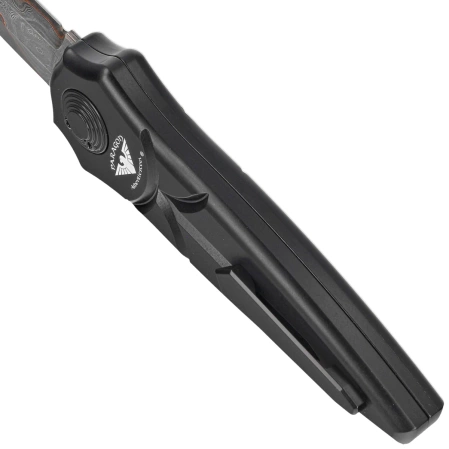 Nóż grawitacyjny Paragon Warlock-X Convergence Black Aluminium, Damascus Baker Forge Raindrop Gomai Copper Shim 80CRV (WLOCX-CV-B-BFD)