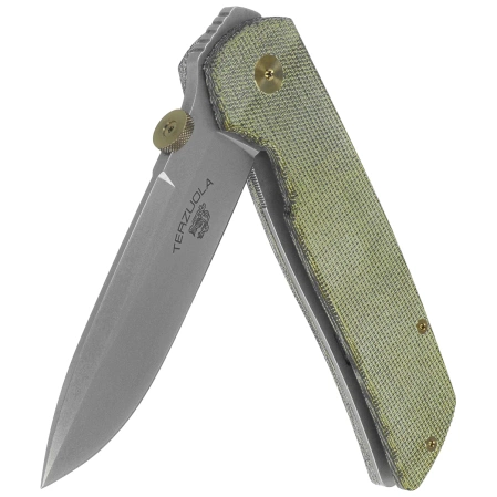 Nóż składany Fox Original Gangster OD Green Canvas Micarta, Stonewashed MagnaCut by Bob Terzuola (FX-ATC-OG01 MOD)