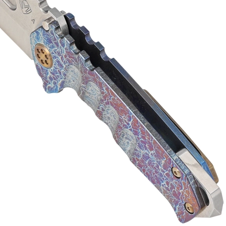 Nóż składany Medford Praetorian Genesis T DP Brushed/Acid Etching/Flamed Blue Titanium, Bronze HW/Clip, Tumbled S45VN by Greg Medford (MK0294TD-03A2-T1C1-BN)