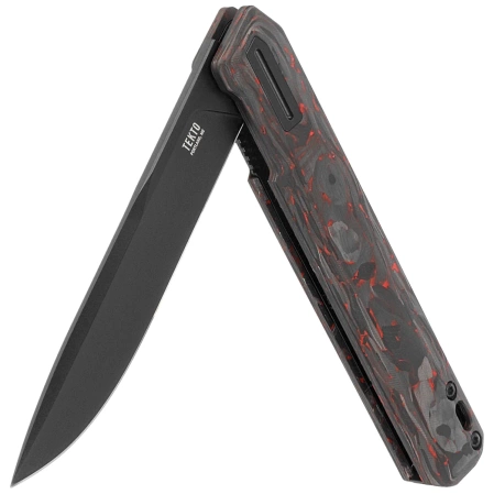 Nóż składany Tekto F2 Bravo Black/Red Forged Ember Carbon, Black HW/Clip, Black D2