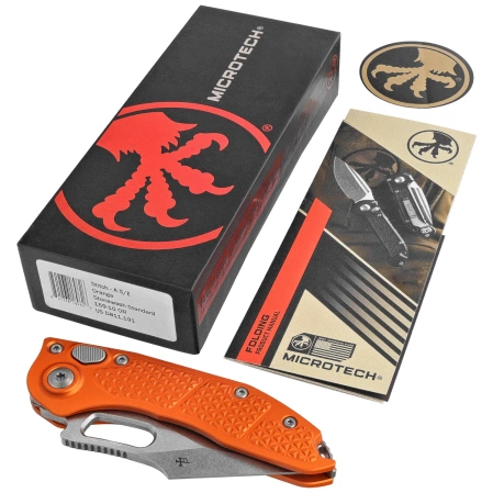Nóż automatyczny Microtech Stitch-A S/E Orange Aluminium, Stonewashed M390MK by Borka Blades and Tony Marfione (169-10OR)