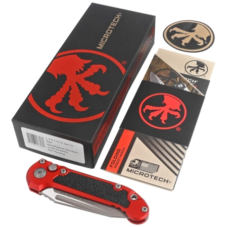 Microtech LUDT Gen III T/E Automatic Knife Red Aluminum, Apocalyptic M390MK by Tony Marfione (1136-10APRD)