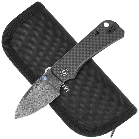 Nóż składany Civivi Baby Banter Twill Carbon Fiber overlay on Black G10, Black Hand Rubbed Damascus by Ben Petersen (C19068S-DS1)