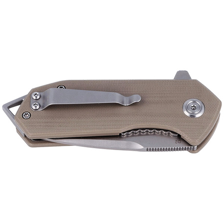 Kubey Knife Campe, Khaki G10, Bead Blasted D2 (KU203G)