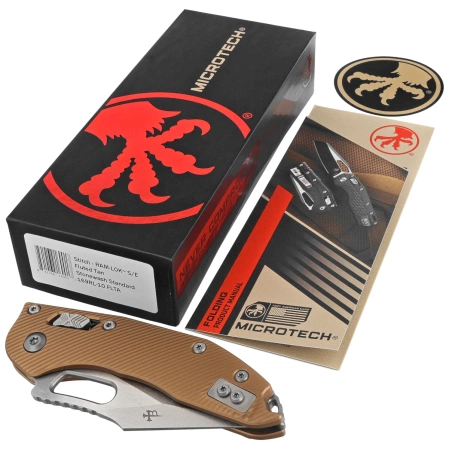 Nóż składany Microtech Stitch Ram-Lok S/E Fluted Tan Aluminium, Stonewashed M390MK by Borka Blades and Tony Marfione (169RL-10FLTA)