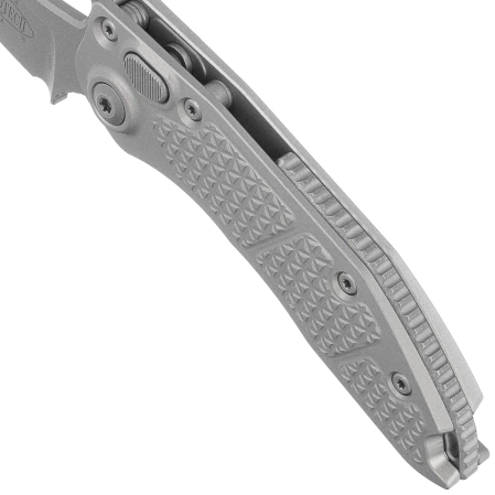 Microtech Stitch-A S/E Automatic Knife Natural Clear Aluminum, Apocalyptic M390 by Borka Blades and Tony Marfione (169-10APNC)