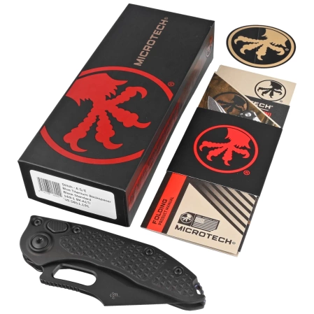 Nóż automatyczny Microtech Stitch-A S/E Black Aluminium, Blue Ti HW, Black M390 by Borka Blades and Tony Marfione (169-1BK-A1TI)