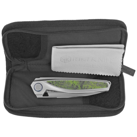 Nóż składany Rike Knife Baidi S Titanium/Green Carbon Fiber, Bead Blasted M390 (RK-Baidi-S-P/GCF)