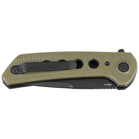 Nóż składany Reate PL-XF-4 Green Micarta/Black G10 Inlay, Black PVD Nitro-V