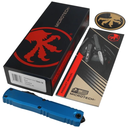 Microtech Ultratech Gen IV D/E OTF Knife Blue Aluminum, Black M390MK by Tony Marfione (11224-1BL)