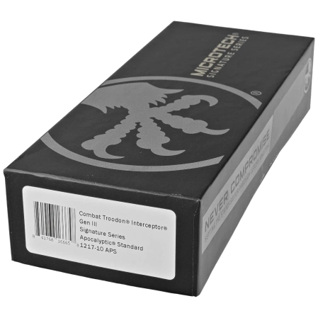 Microtech Combat Troodon Gen III Interceptor Signature OTF Knife Black Aluminum, Apocalyptic M390MK by Tony Marfione (1217-10APS)