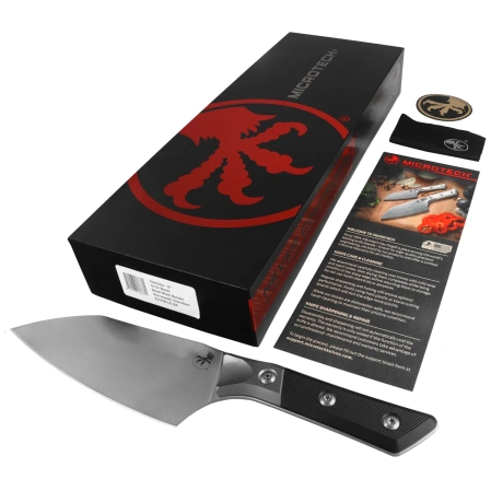 Microtech Santoku 6'' Knife Titanium Bolster/Black G10, Stonewashed M390MK (3200B-10BK)