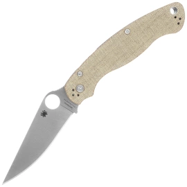 Spyderco Military 2 Knife Brown Canvas Micarta, Satin Cru-Wear by Sal and Eric Glesser (C36MPCW2)
