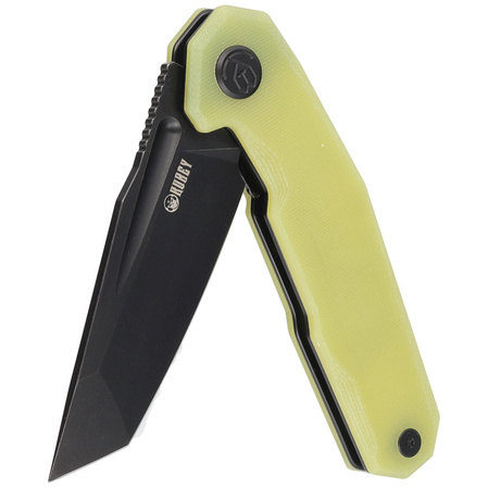 Kubey Carve KB237J Knife Translucent Yellow G10, Blackwashed AUS-10