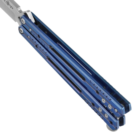Third Decor Habitat Balisong Blue Titanium Stainless Steel, Satin 420 Butterfly Knife (K2920A)