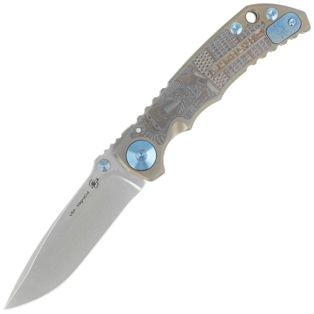 Spartan Blades Harsey Folder Special Edition King Tut Bronze Titanium, Blue HW, Stonewashed MagnaCut by William W. Harsey Jr. (SF5KTUT)