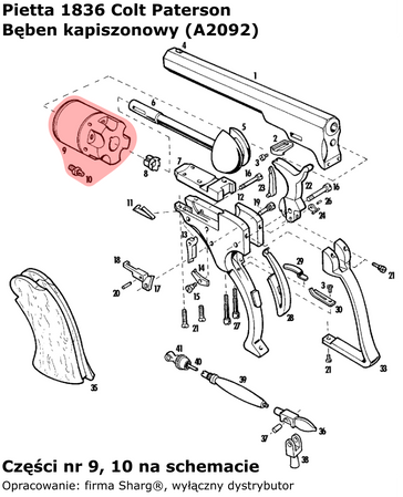 Spare Cylinder for Pietta 1836 Colt Paterson Texas .36 (A2092)