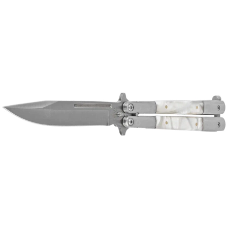 Third Decor Habitat Balisong Pearl/Stainless Steel, Satin 420 Butterfly Knife (K2097)