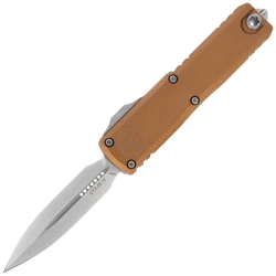 Microtech UTX-85 D/E Gen IV OTF Knife Tan Aluminum, Stonewashed M390MK by Tony Marfione (12324-10TA)
