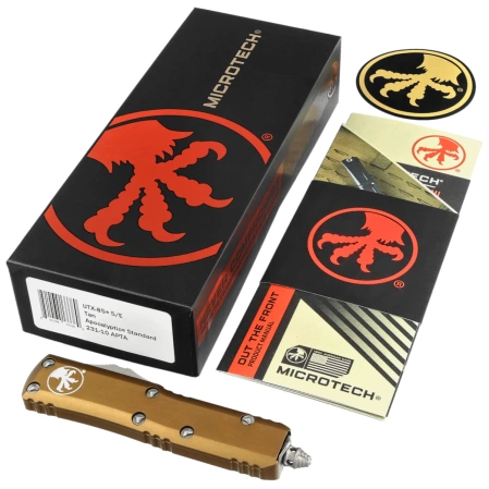 Microtech UTX-85 S/E OTF Knife Tan Aluminum, Apocalyptic M390 (231-10APTA)