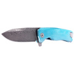 LionSteel ROK Knife Blue Titanium, Chad Nichols Scrambled Damascus (ROK DD BL)