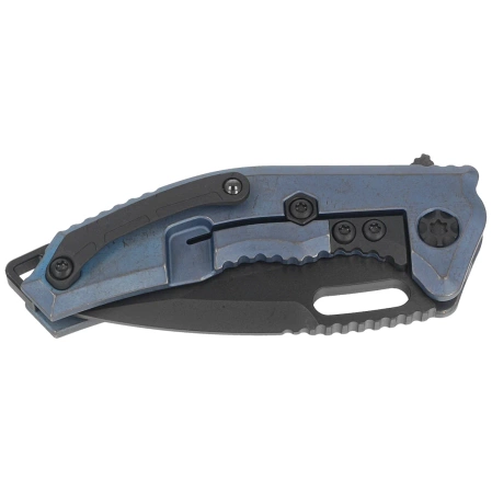 Heretic Medusa Manual T/E Antique Blue Titanium, Black DLC MagnaCut Knife by Tony Marfione Jr. (H009-6A-TIBLU)