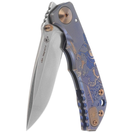 Spartan Blades Harsey Folder Babe Edition Blue Titanium, Bronze HW, Satin MagnaCut by William W. Harsey (SF5BABE)