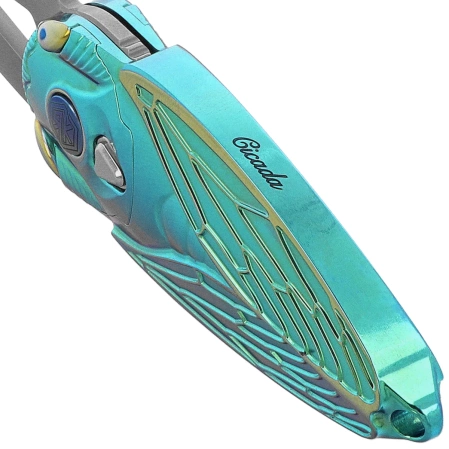 Nóż składany Rike Knife RK Cicada-GG Green / Gold Titanium, Bead Blasted M390