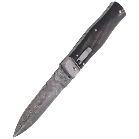 Nóż sprężynowy Mikov Predator Wildcat Buffalo Horn, Damascus PMC27 (241-DR-1/KP)