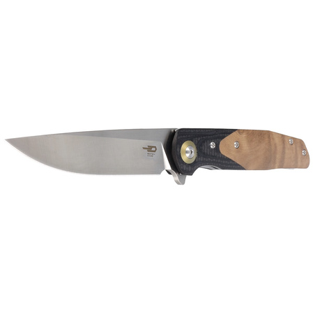 Bestech Ascot Black Carbon Fiber/G10 Lightburl Wood, Satin 14C28N Knife (BG19D)