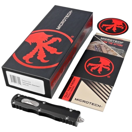 Microtech Dirac D/E Black Aluminum OTF Knife, Stonewashed M390 by Tony Marfione (225-10)