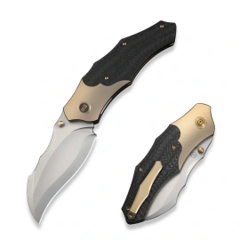 WeKnife Orc Boss Knife Champagne Titanium/Twill Carbon Fiber, Stonewashed CPM 20CV by Grant Chambers (WE24042-2)